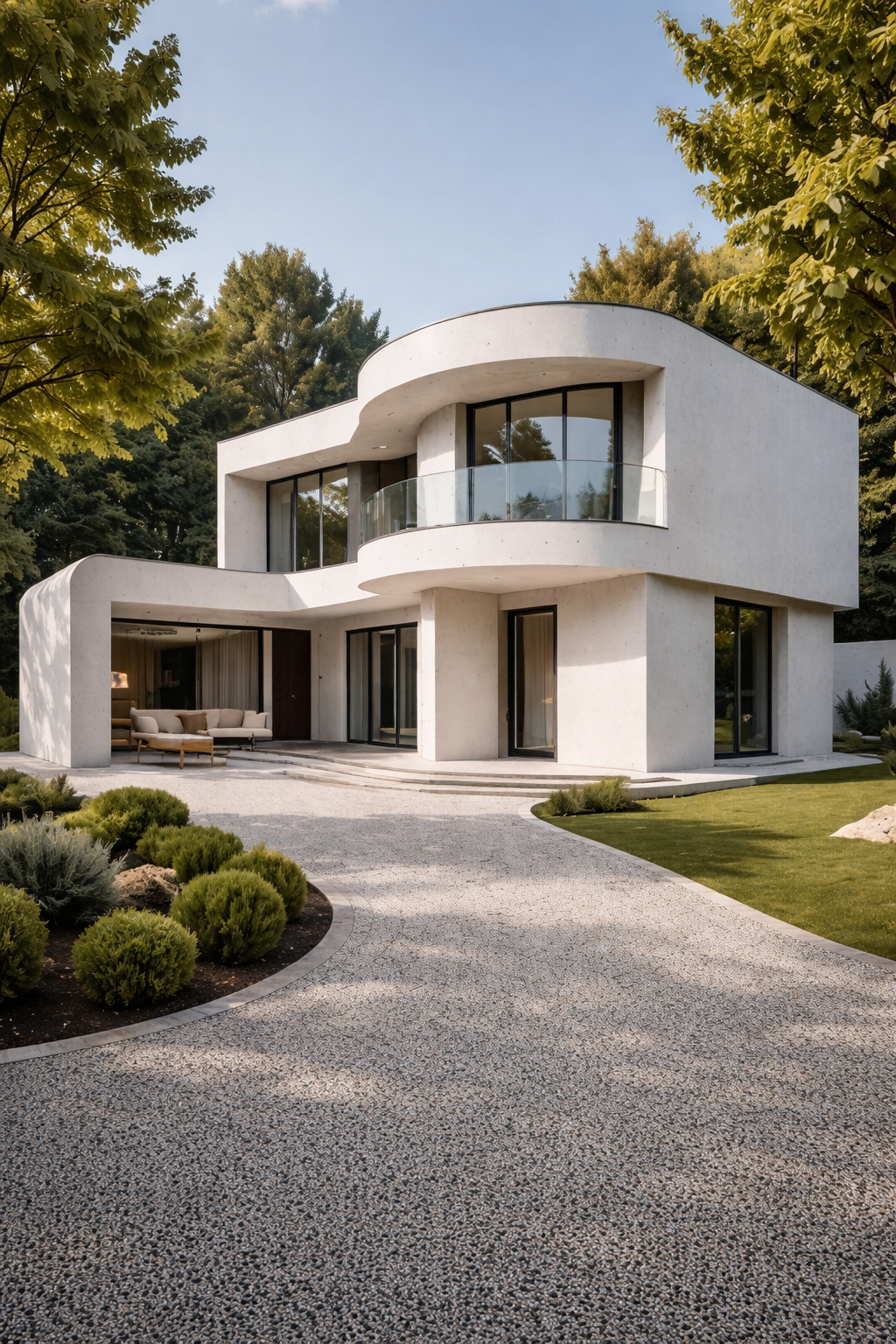 Площадка перед домом с каменным покрытием