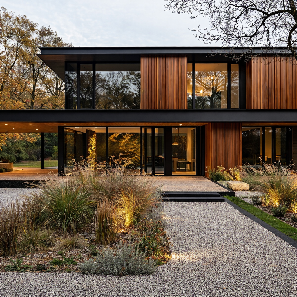 Современный дом с каменной отделкой