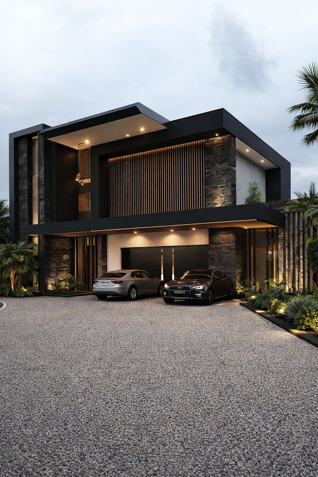 Премиальный дом с каменной архитектурой